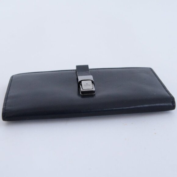 Vintage Gucci Black Leather Long Bifold Flap Silver-Tone Hardware Wallet - Picture 5 of 16